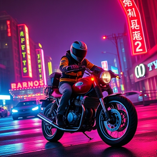 A phantom synthwave night ride — our editor speeding through the city on his ghost motorcycle.
